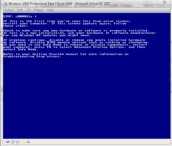 Windows 2000 virtuellt minnesfel