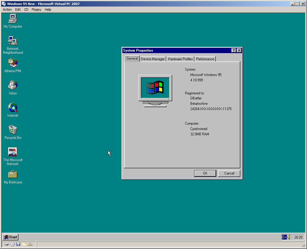 Produktgeschwindigkeit in Windows 98 finden