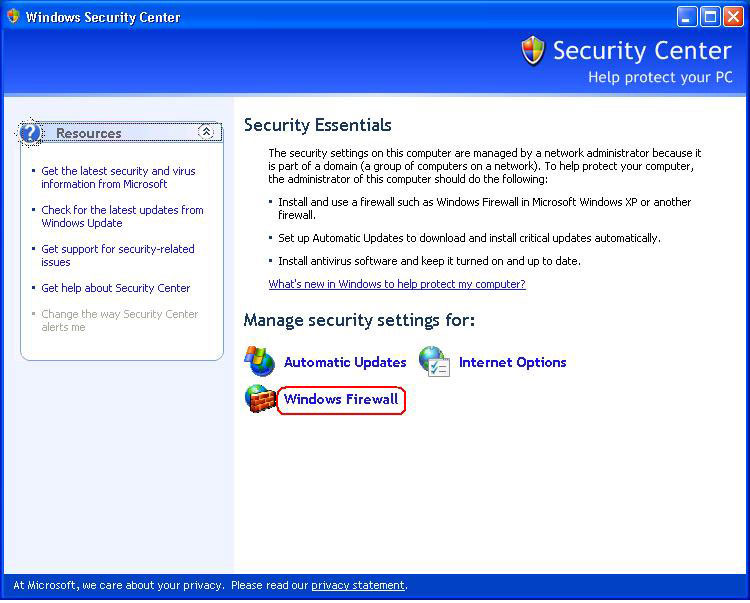 [GRAPHIC: Windows Security Center ]