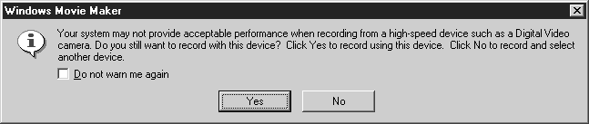 [GRAPHIC: Picture of the Warning dialog box that appears if the processor speed of your computer is less than 600 MHz]
