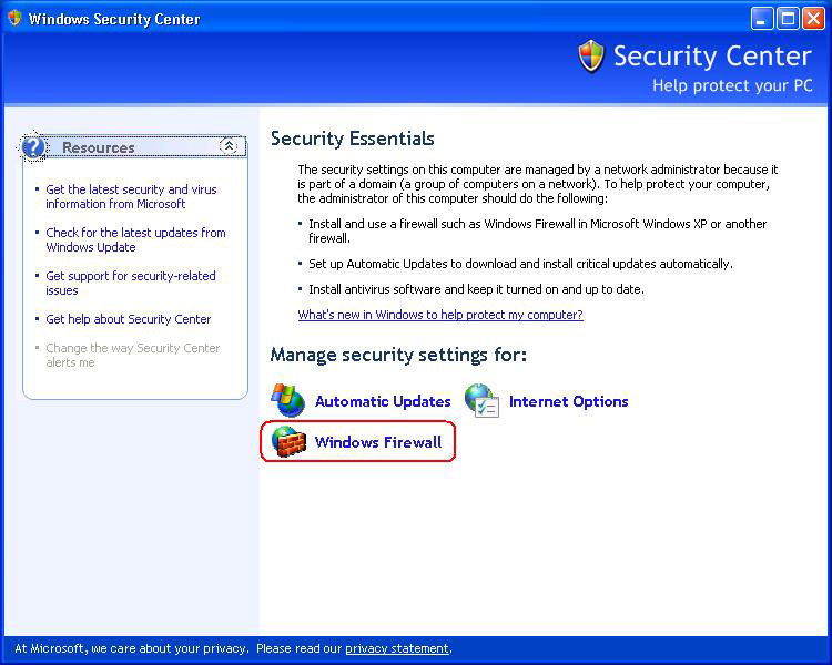 [GRAPHIC: Windows Security Center]