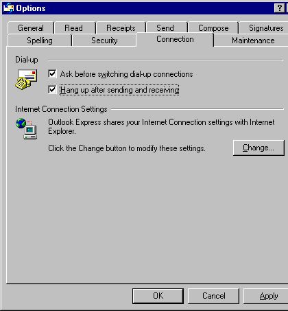 [GRAPHIC: Options dialog box, Connection tab]