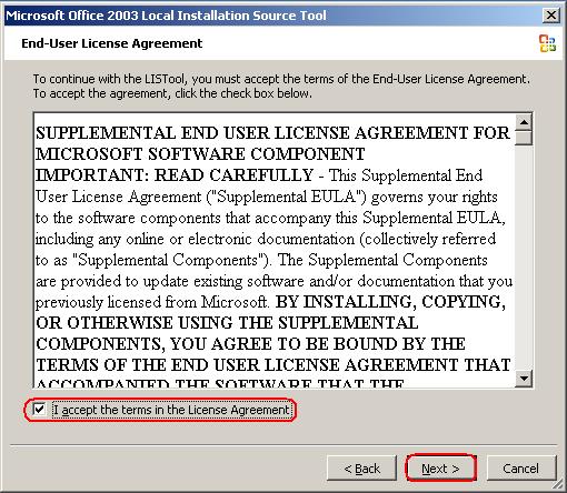 [GRAPHIC: Microsoft Office 2003 Local Installation Source Tool]