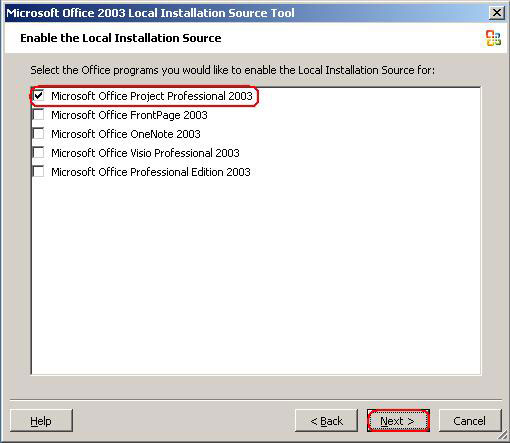 [GRAPHIC: Microsoft Office 2003 Local Installation Source Tool]