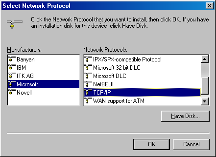[GRAPHIC: Select Network Protocol dialog box]