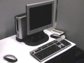 The prototype "Agora" PC display monitor and wireless peripheral devices.